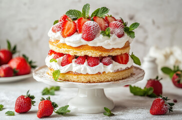 Whimsical Strawberry Shortcake with Layers of Fresh Strawberries and Whipped Cream