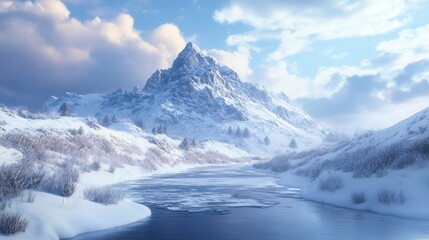Obraz premium Snow-Covered Mountains with a Winding River