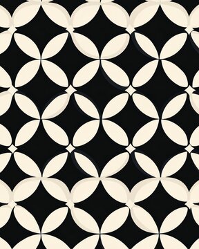 Seamless geometric pattern with interlocking circles in black and white. Ideal for backgrounds, textiles, and modern design projects.