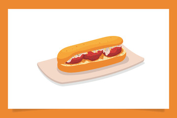 meatball sub vector graphic. a sandwich containing meatballs, cheese, and ketchup, served on a hoagie roll. It's good for logo or menu in cafe, restaurant, food truck, etc.