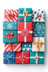 Colorful Christmas gift boxes stacked together