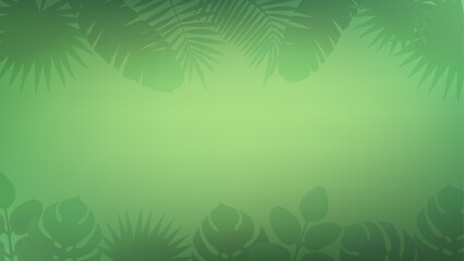 Obraz premium Horizontal banner with tropical leaves shadow on dark green background. Top and bottom frame of different palm leaves, overlay effect. Vector HD template with copy space for summer design.