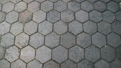 A patterned paver on the street.
