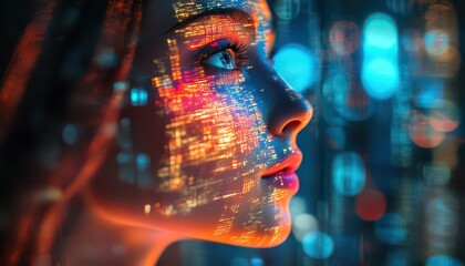 Cultural travel experience with holographic guides and futuristic cityscapes  Futuristic  Hologram  Bright Colors