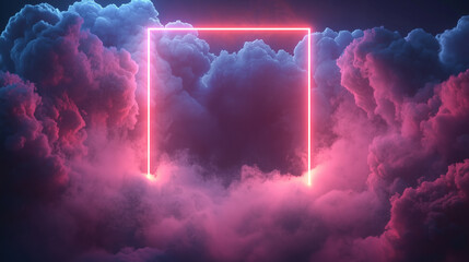 Fototapeta premium Neon Square Frame in Vibrant Cloudscape