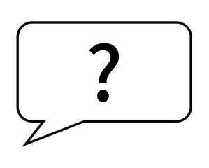Speech bubble containing question mark against white background. Ideal for communication, inquiry, support, FAQ, educational purposes. Clean and minimalistic design, vector style