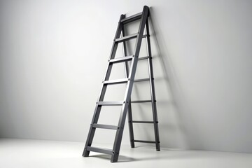 A sleek black ladder stands out against a pristine white backdrop, ideal for enhancing home improvement projects and