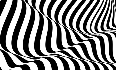 Abstract striped surface, black and white original 3d vector background