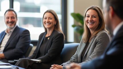 Business professionals engaging in a collaborative meeting at an office in the afternoon, sharing insights and discussing strategies