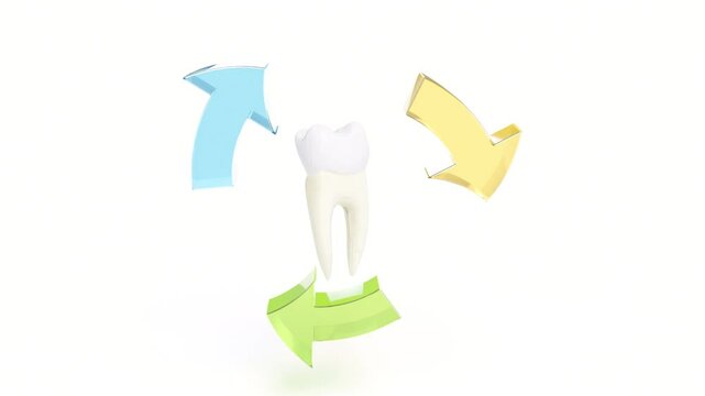 Color glass arrows rotate around tooth 4k