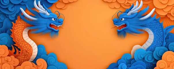 Colorful dragons in vibrant clouds