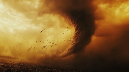 Fototapeta premium Powerful tornado with debris swirling under dark clouds