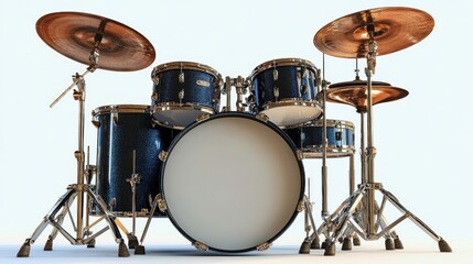 Blue Drum Set With Cymbals in an Indoor Studio Setting, Showcasing a Classic Music Instrument Setup