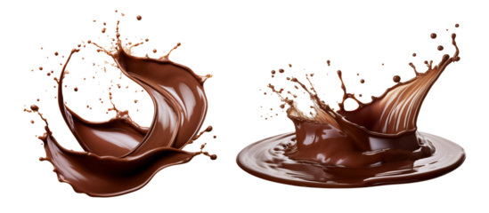 Set of chocolate splashes, cut out. Flowing and dripping chocolate.