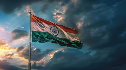A close-up of the Indian flag, with its three colors orange, white and green spread out on fabric, symbolizing unity in diversity.