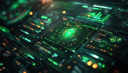 Fototapeta premium Green energy dashboard with digital holographic energy tracking tools Futuristic Hologram Minimalist