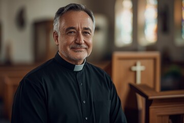Obraz premium Portrait of a Priest in a Church Setting