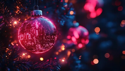 Holiday party with glowing digital invitations and futuristic neon decorations  Futuristic  Neon  High Detail