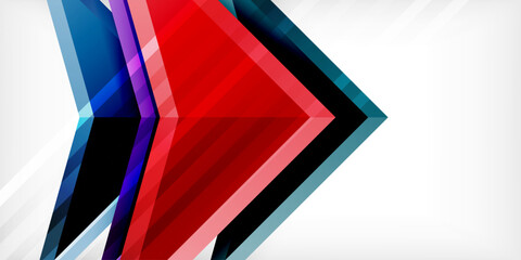 Arrows with 3d effect abstract background. Triangles on light grey backdrop