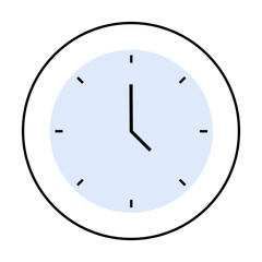 Simple clock showing time with minimalistic lines on a white background and black outer circle. Ideal for time management, punctuality, schedules, minimalist art, digital interfaces.