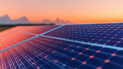 Solar Panels Capturing Sunset Light Reflection