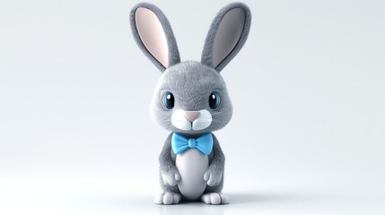Obraz premium A fluffy grey bunny wearing a blue bow tie.