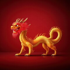 Obraz premium Golden dragon on red background