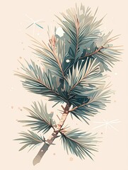Festive Frost: A Pine Branch with Snow and New Year's Decorations, Creating a Forest-Themed Holiday Display