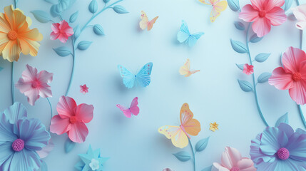 exuding a small and fresh aesthetic with glassy texture details, mid-air flight, accompanied by additional floating butterflies and scattered petals, perfect for high-definition mobile phone wallpaper
