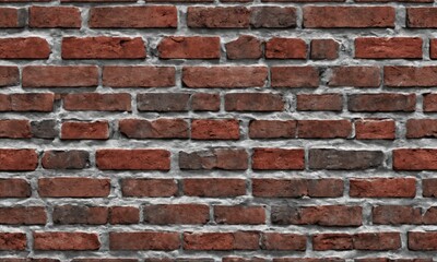 Obraz premium Close-up texture of a red brick wall with grey mortar