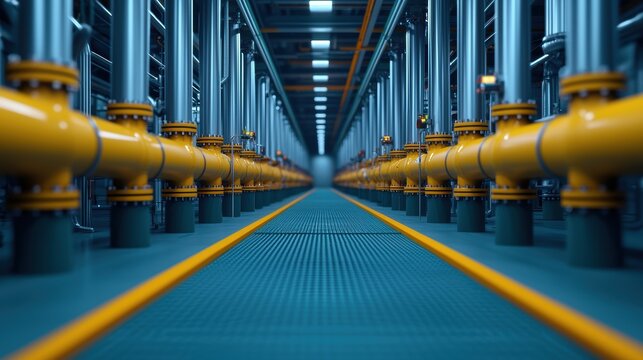 Industrial Pipes in a Modern Factory Interior