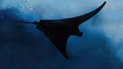   A manta ray swims in the ocean, its back creating bubbles