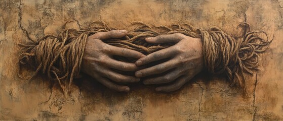 Hands Bound with Natural Fibers in Earthy Tones