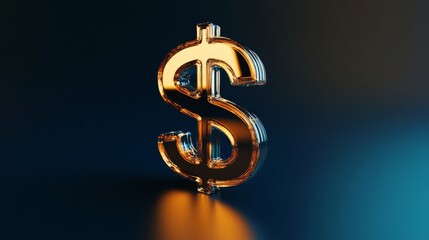 Glass dollar sign with gradient lighting, finance