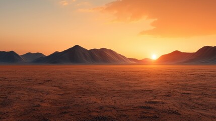 Serene Sunset Over Mountainous Desert Landscape