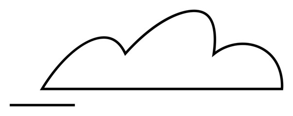A minimalistic depiction of a cloud with a simple outline and horizontal line underneath. Ideal for weather themes, nature, simplicity, graphic design, and web elements. Line art style.