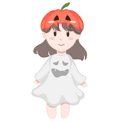 A cute cartoon of a little girl holding a heart with a big smile, wearing a pink dress, surrounded by a fun and joyful atmosphere