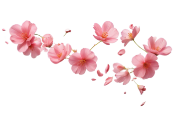 Flying pink petals isolated on white, transparent background cutout