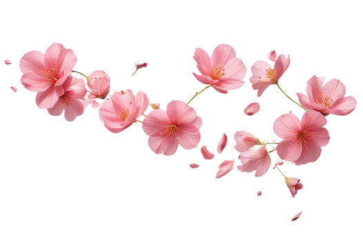 Flying pink petals isolated on white, transparent background cutout