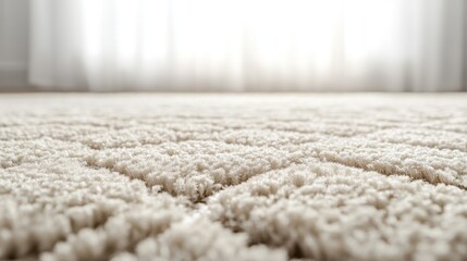 Plush Beige Carpet Covering the Floor Near a Sunlit Window in a Cozy Room During Daytime