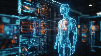 Telemedicine appointment with holographic doctor avatars and virtual health diagnostics  Futuristic  Hologram  3D Render