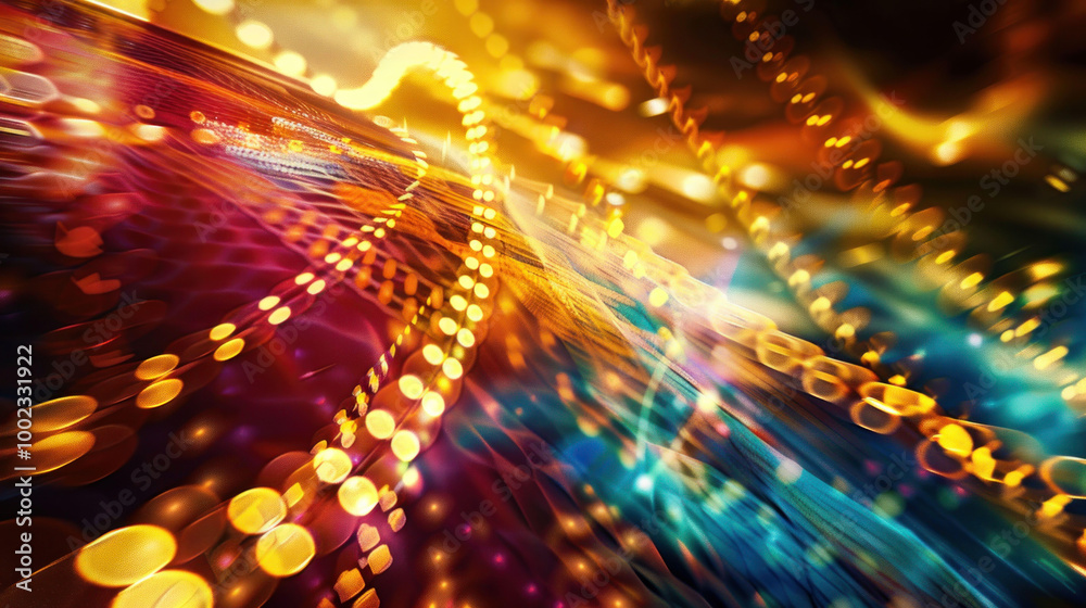Poster Vibrant abstract background featuring dynamic light trails and glowing dots, creating sense of movement and energy. colorful patterns evoke feeling of excitement and creativity
