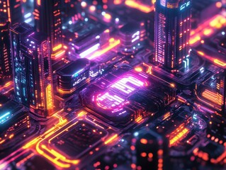 Travel photography of futuristic, glowing cityscapes, with drones capturing the urban landscape  Futuristic  Neon  High Detail