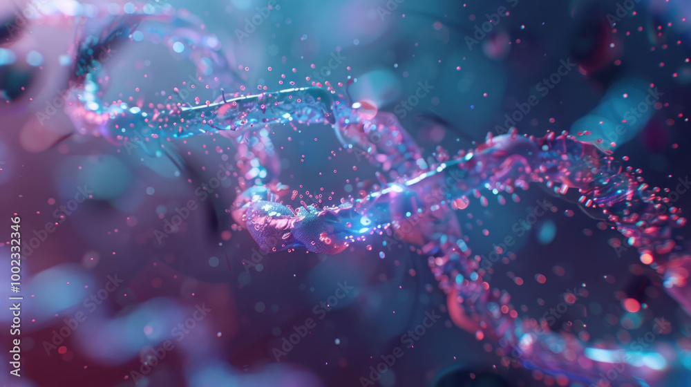 Aufkleber vibrant and intricate representation of dna strands, showcasing blend of colors and sparkling partic