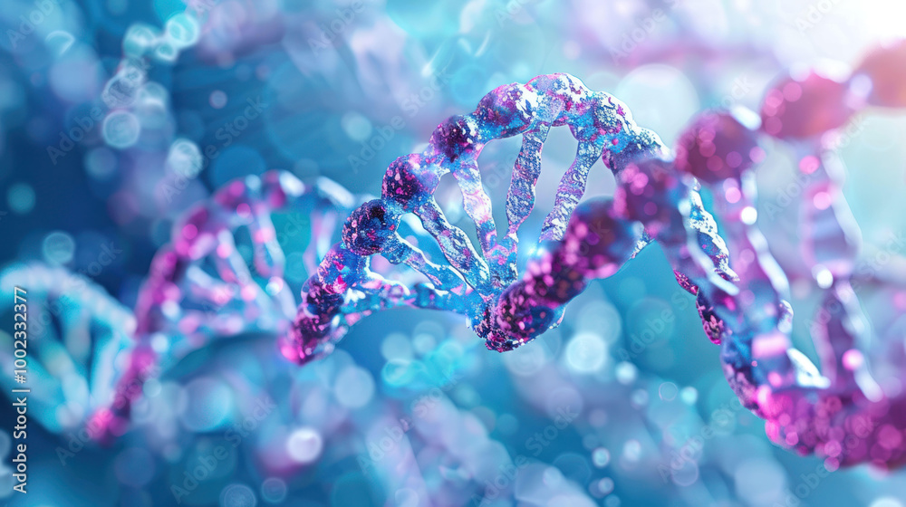 Aufkleber vibrant and intricate representation of dna strands, showcasing their double helix structure with bl