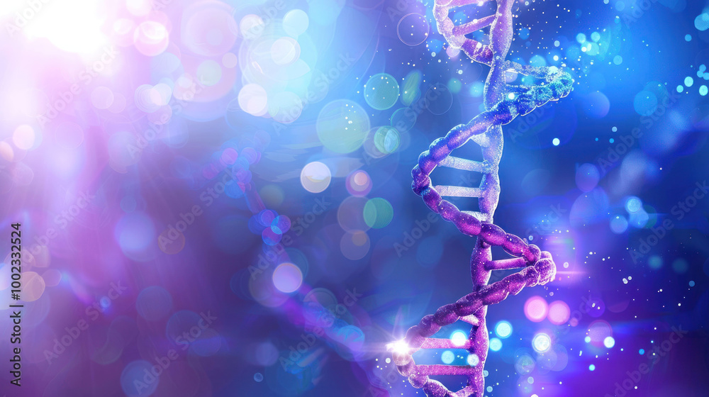 Aufkleber vibrant and colorful representation of DNA double helix, surrounded by shimmering bokeh effects, symbolizes essence of life and genetic science