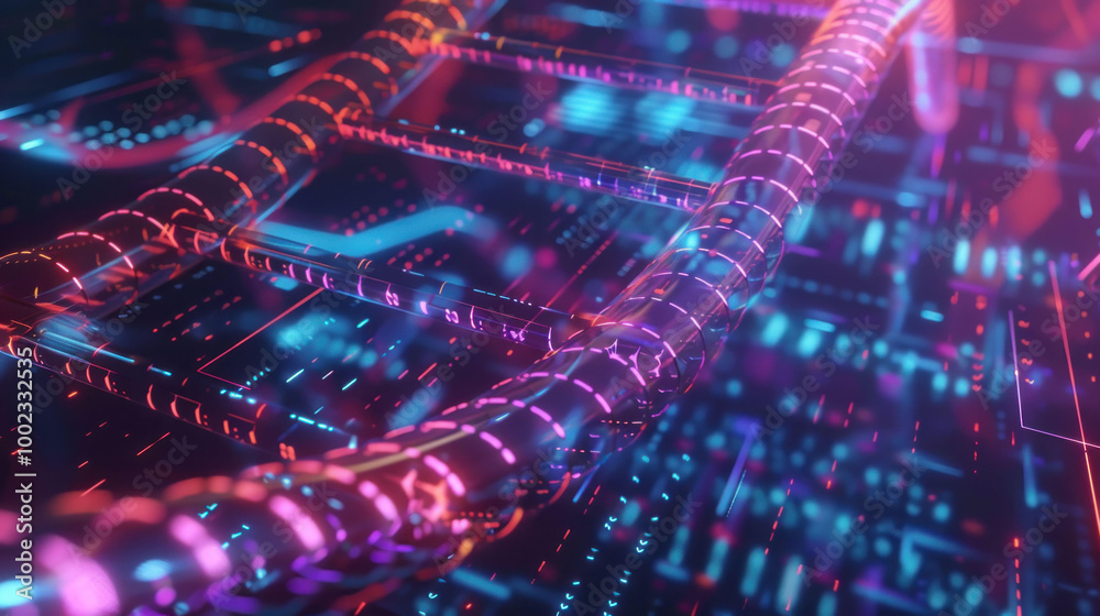 Aufkleber Futuristic digital landscape featuring glowing circuits and interconnected lines, creating vibrant and dynamic atmosphere. intricate design evokes sense of advanced technology and innovation