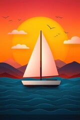 Fototapeta premium Sailboat silhouette against sunset background