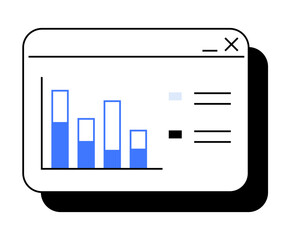 Window with blue bar graph represents data analysis and reporting. Ideal for business analytics, finance, statistics, data visualization, tech interfaces. Modern minimalist style, emphasizing clarity.