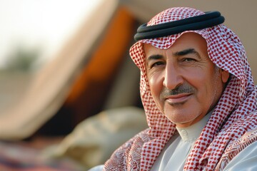 Portrait of a Middle Eastern Man Wearing a Traditional Keffiyeh